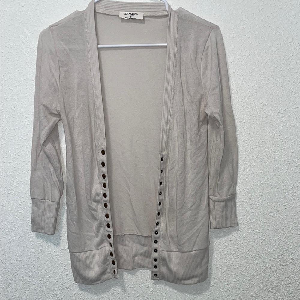 Zenana Outfitters Cream Open-Front Cardigan Sweater